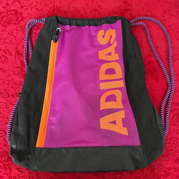 adidas Handbags - Adidas Purple Orange Neon Drawstring Backpack
